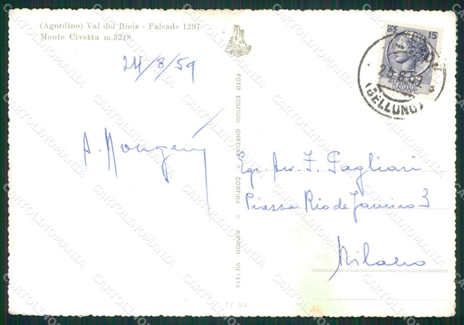 Belluno Agordino Val del Biois Falcade Civetta Foto FG cartolina KB3526 – retro