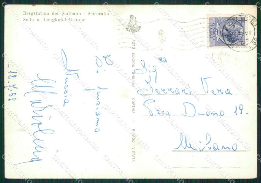 Bolzano Castelrotto Siusi Funivia Sassolungo STRAPPINI Foto FG cartolina KB3542 – retro