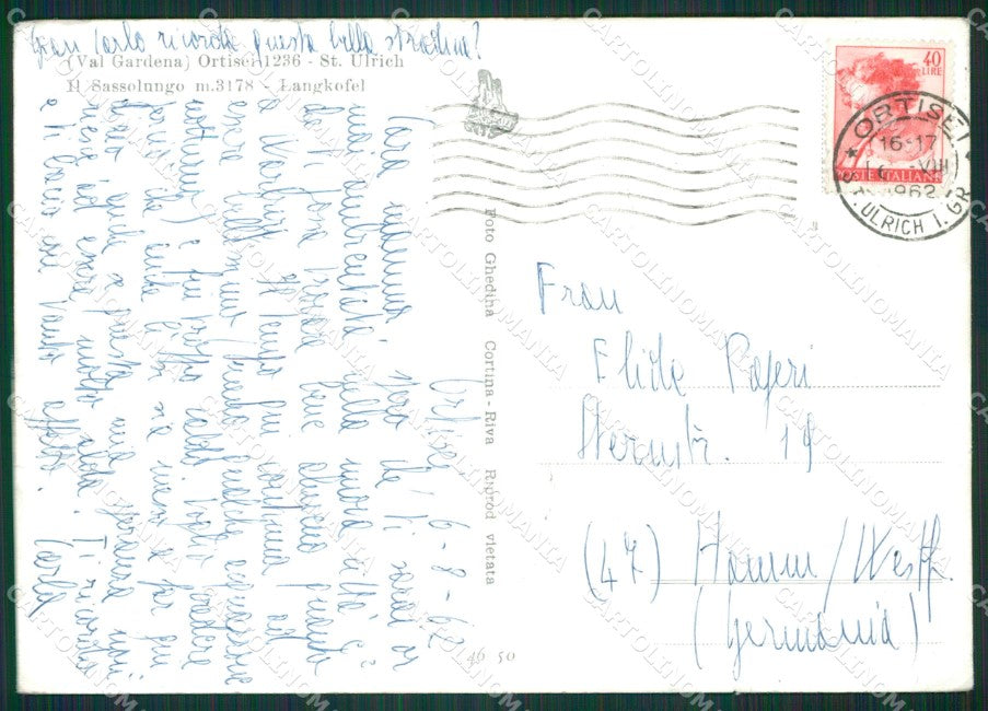 Bolzano Ortisei Foto FG cartolina KB3569 – retro