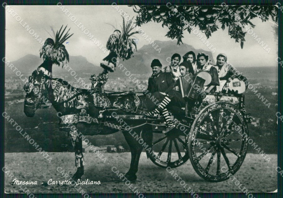 Messina Città Carretto Siciliano Costumi PIEGHINE Foto FG cartolina KB3579 – fronte