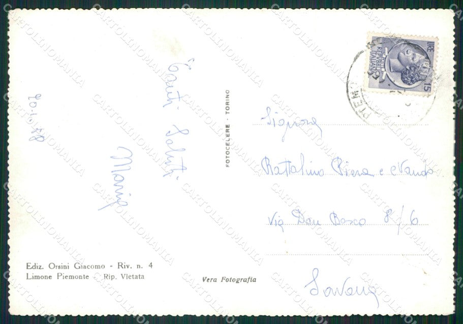 Cuneo Limone Piemonte Nevicata Foto FG cartolina KB3596 – retro
