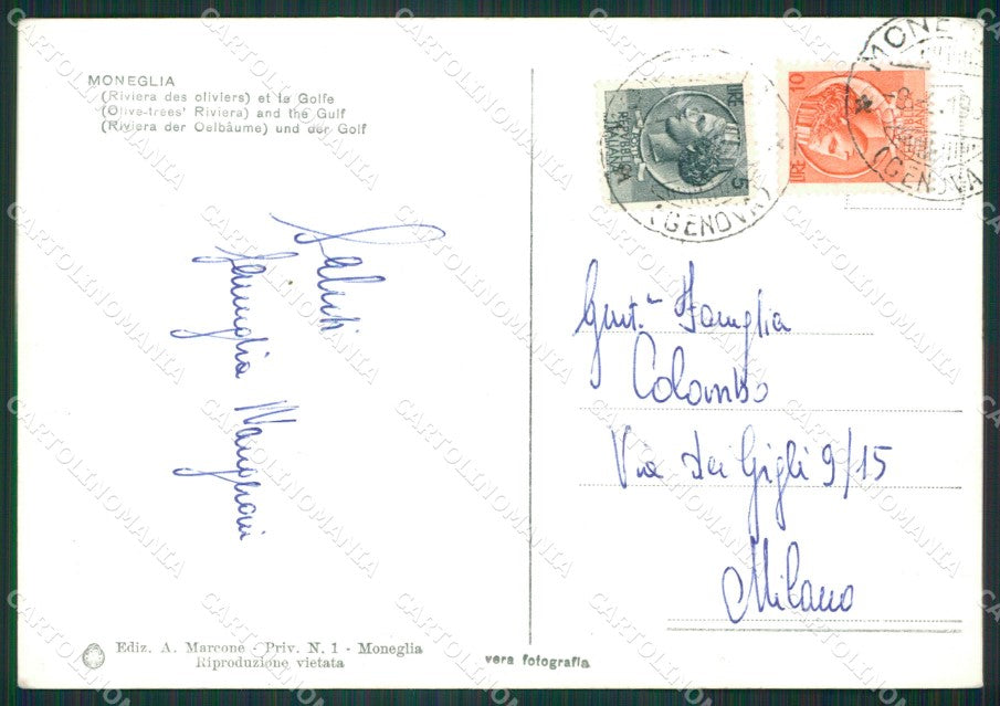 Genova Moneglia Foto FG cartolina KB3611 – retro