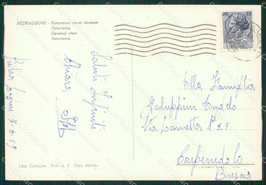 Savona Pietra Ligure FG cartolina KB3678 – retro