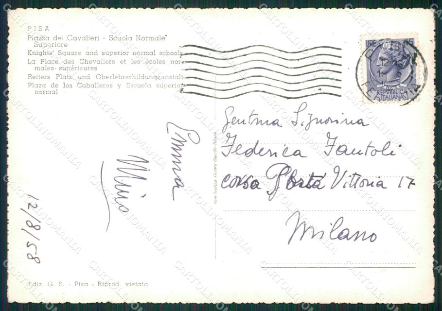 Pisa Città Scuola Normale Superiore Foto FG cartolina KB3681 – retro