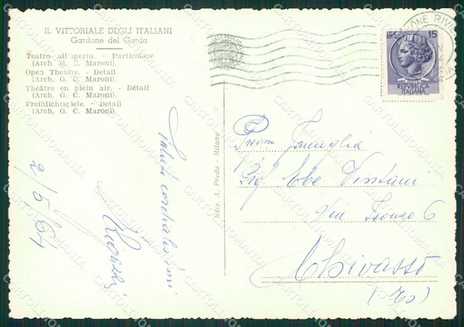 Brescia Gardone del Garda Vittoriale D'Annunzio Foto FG cartolina KB3686 – retro