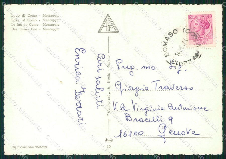 Como Menaggio Lago di Como Foto FG cartolina KB3699 – retro