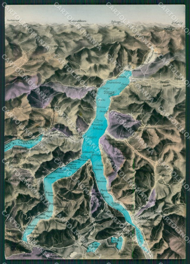 Lecco Lago di Como Mappa PIEGHINA Foto FG cartolina KB3700 – fronte