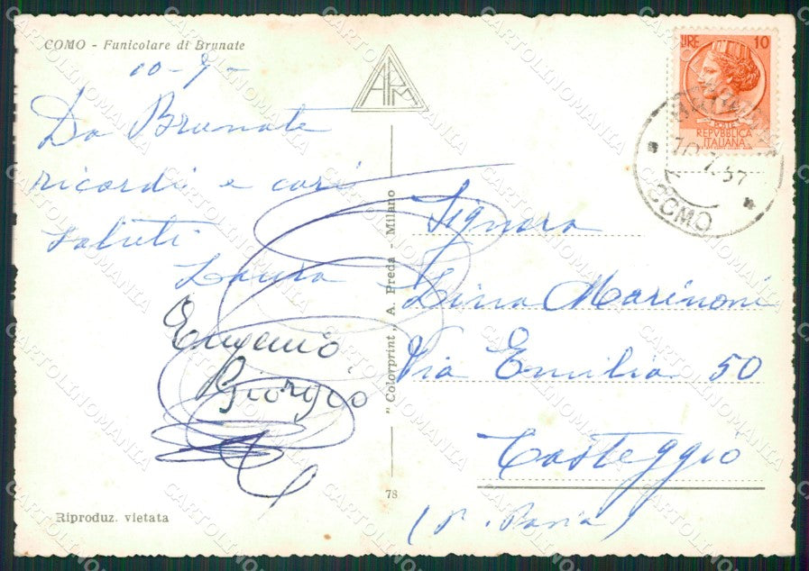Como Brunate Lago di Como Funicolare Foto FG cartolina KB3770 – retro