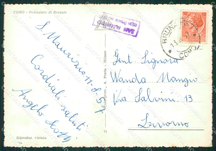 Como Brunate Lago di Como Funicolare Foto FG cartolina KB3775 – retro