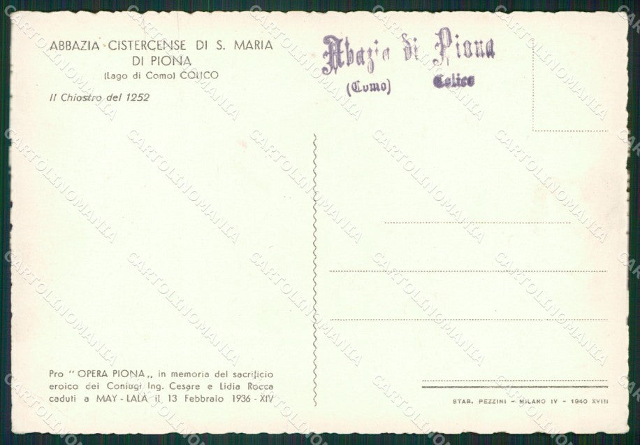 Lecco Colico Abbazia di Piona PIEGHINA FG cartolina KB3794 – retro