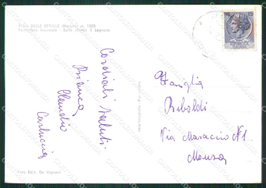 Lecco Margno Pian delle Betulle Nevicata PIEGHINA Foto FG cartolina KB3799 – retro