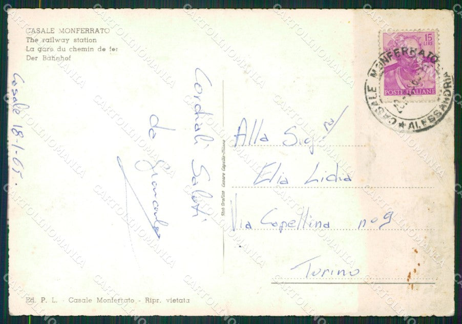 Alessandria Casale Monferrato Stazione PIEGHE Foto FG cartolina KB3804 – retro