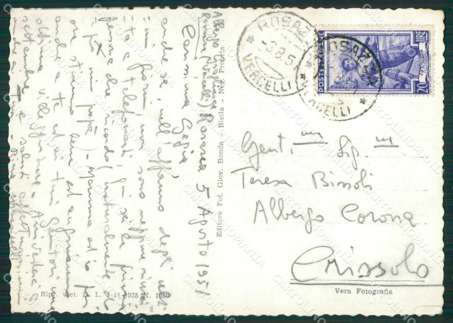Biella Rosazza Foto FG cartolina KB3814 – retro