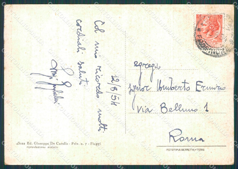 Frosinone Fiuggi FG cartolina KB3909 – retro