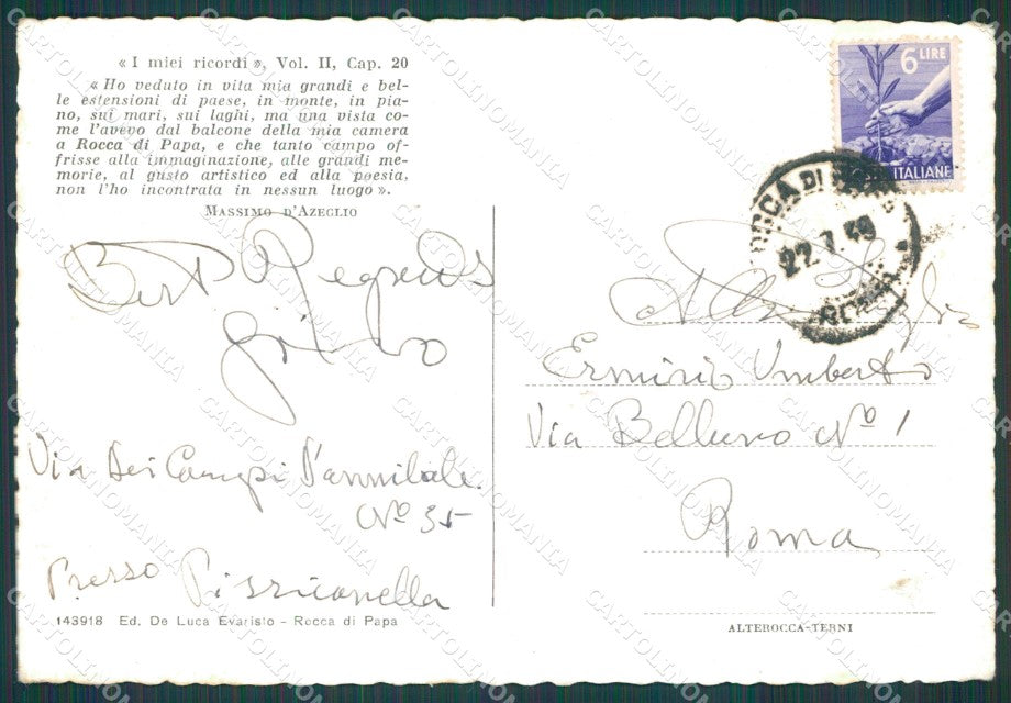 Roma Rocca di Papa Azelio FG cartolina KB3934 – retro