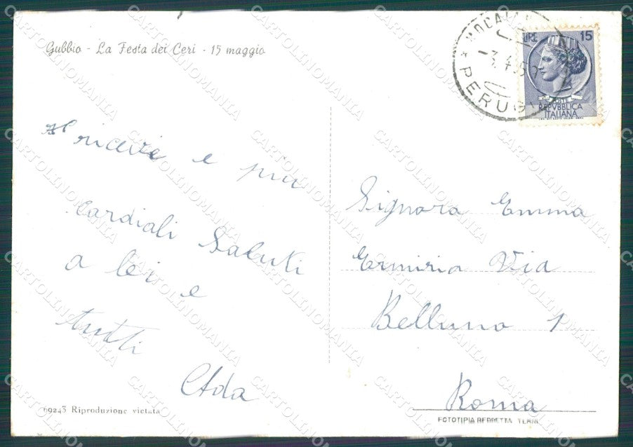 Perugia Gubbio Processione Festa dei Ceri FG cartolina KB3936 – retro