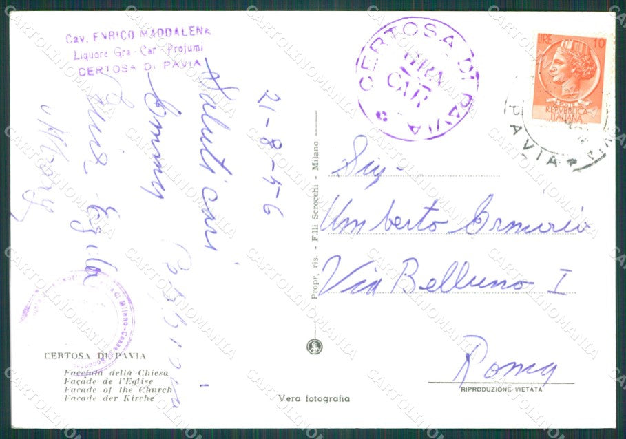 Pavia Certosa di PIEGHINA Foto FG cartolina KB4119 – retro