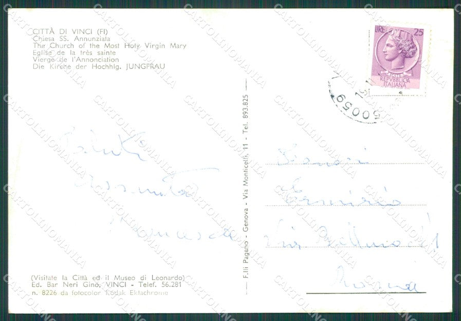 Firenze Vinci Foto FG cartolina KB4153 – retro