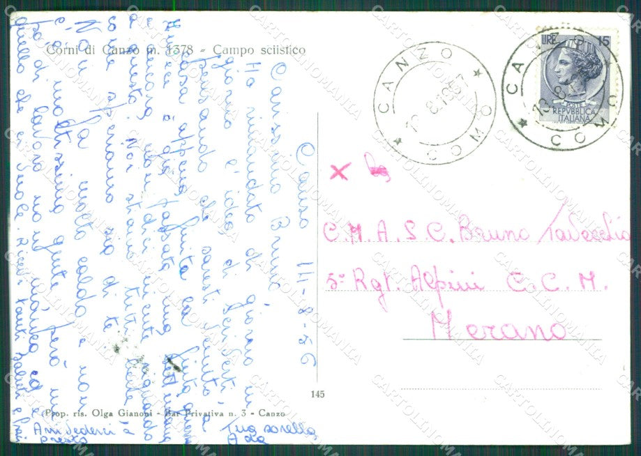 Como Canzo Corni di Nevicata Sci Foto FG cartolina KB4281 – retro