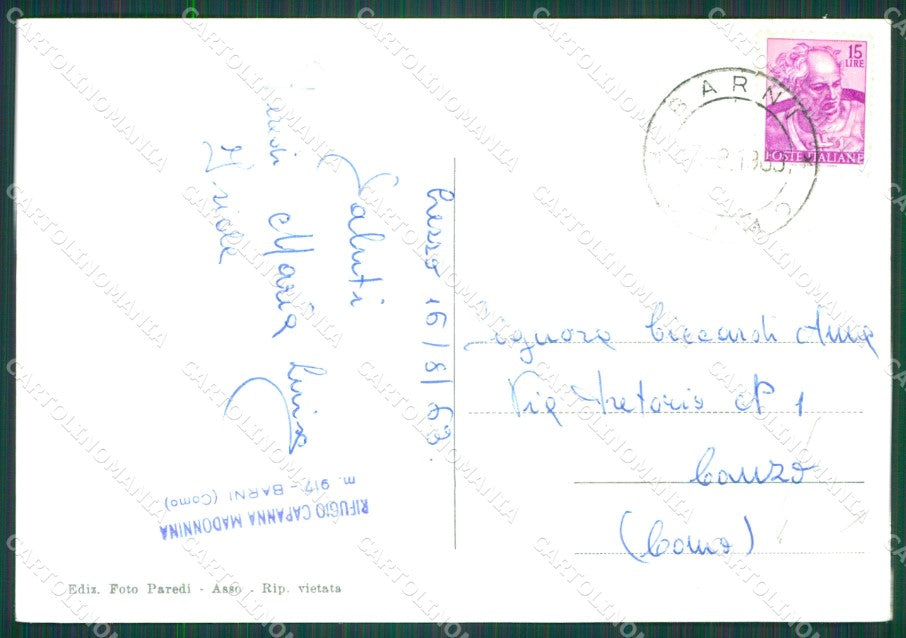 Como Barni Rifugio Madonnina Lago di Como Grigne PIEGA Foto FG cartolina KB4317 – retro