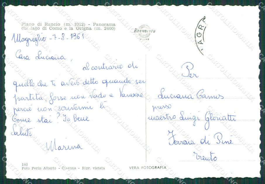 Como Civenna Piano Rancio Lago di Como Grigna Foto FG cartolina KB4338 – retro
