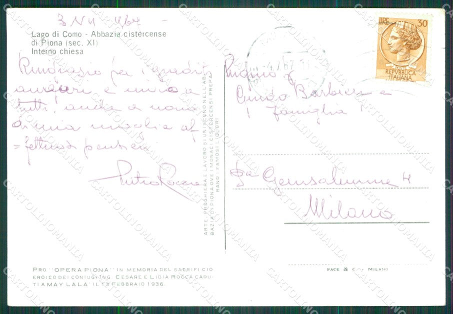 Lecco Colico Piona Abbazia di Foto FG cartolina KB4341 – retro