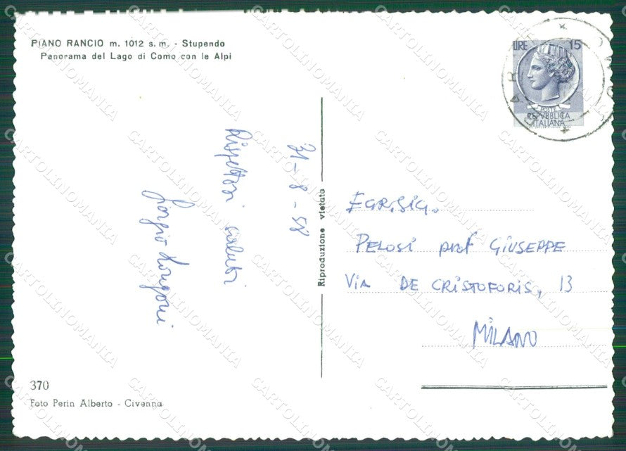 Como Civenna Piano Rancio Lago di Como Foto FG cartolina KB4367 – retro