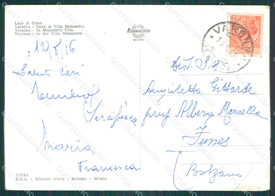 Lecco Varenna Lago di Como ABRASA Foto FG cartolina KB4394 – retro
