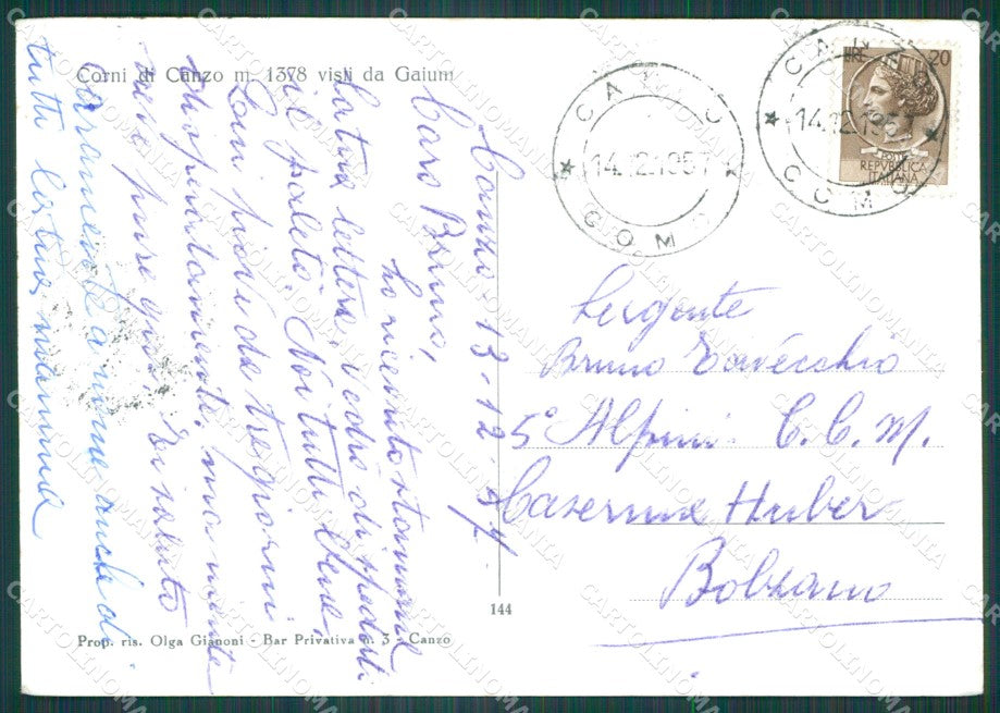Como Canzo Corni di Nevicata Foto FG cartolina KB4421 – retro