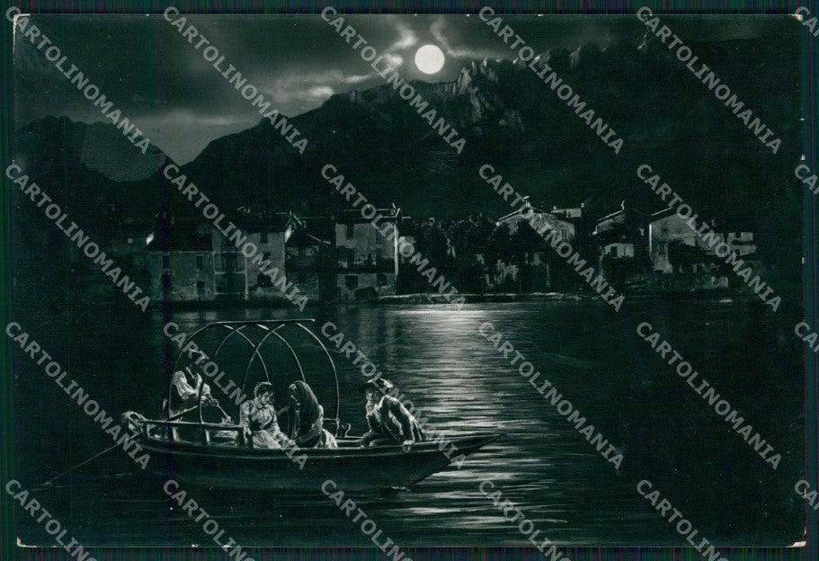 Lecco Città Lago di Como Chiaro di Luna Manzoni Barca Foto FG cartolina KB4464 – fronte