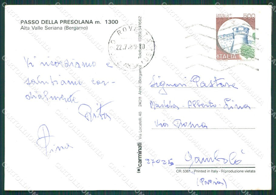 Bergamo Passo della Pesolana Foto FG cartolina KB4484 – retro