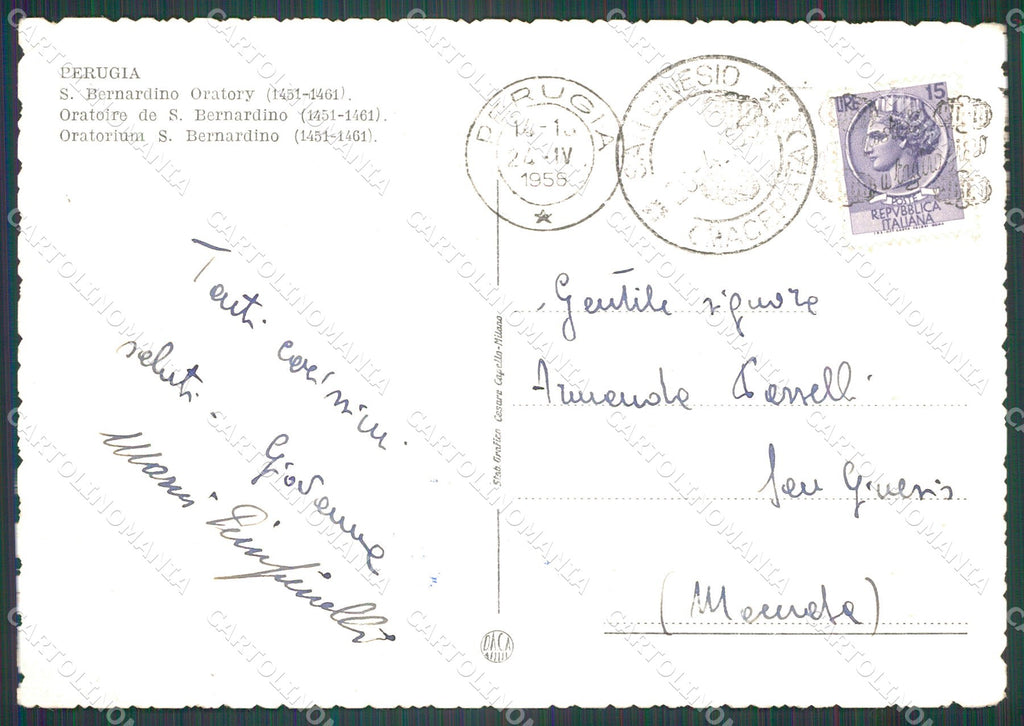 Perugia Città Oratorio San Bernardino FG cartolina KB4530 – retro