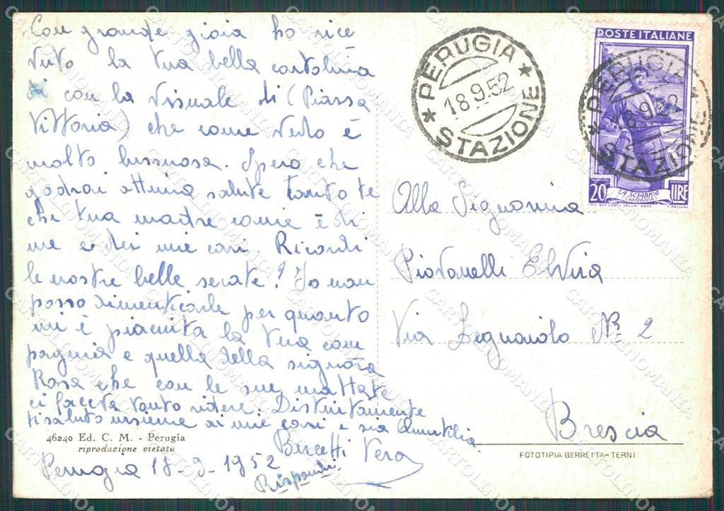 Perugia Città Municipio Auto FG cartolina KB4550 – retro