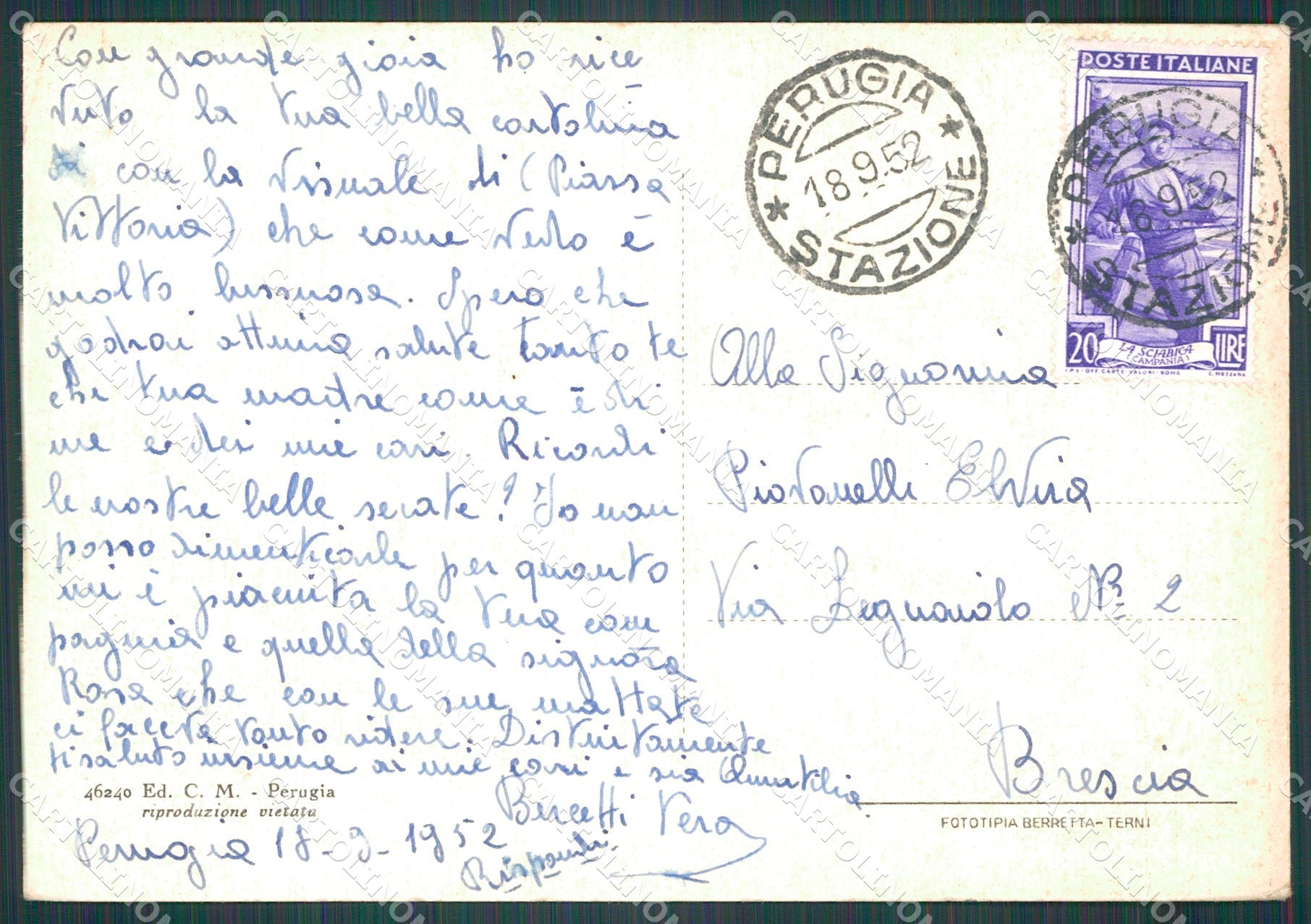 Perugia Città Municipio Auto FG cartolina KB4550 – retro