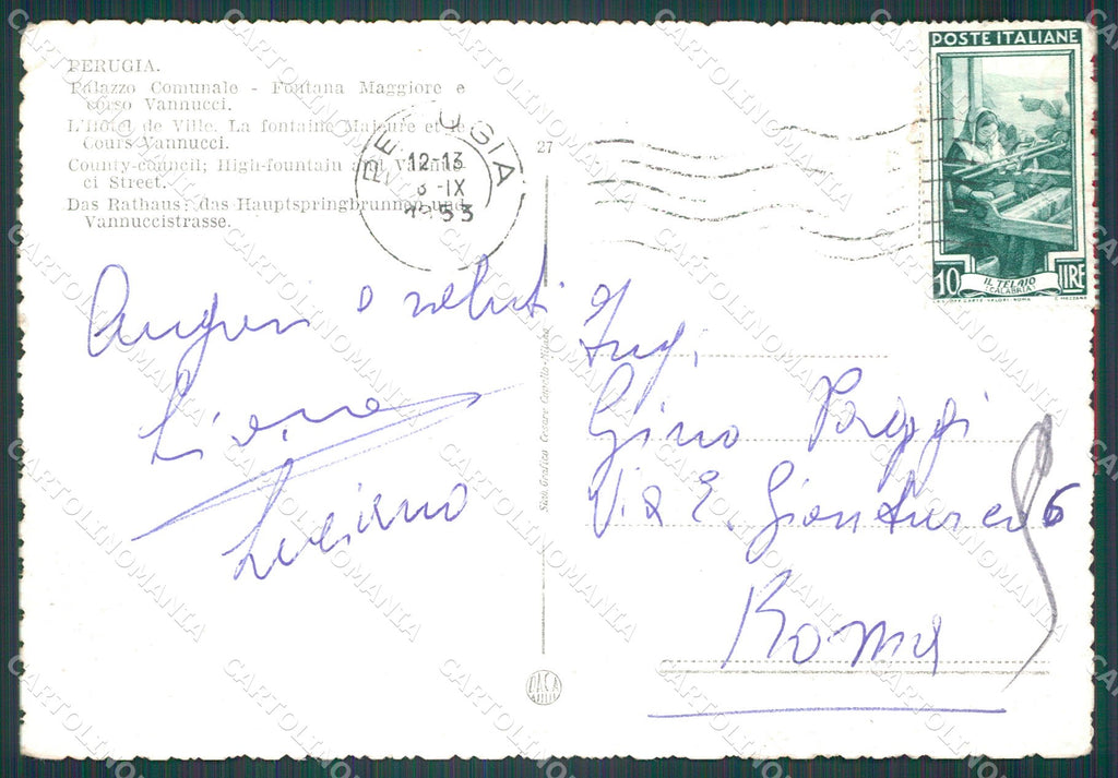 Perugia Città Comune Auto PIEGHINA FG cartolina KB4551 – retro