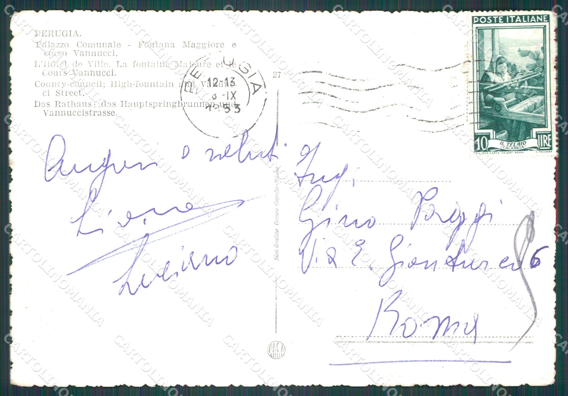 Perugia Città Comune Auto PIEGHINA FG cartolina KB4551 – retro