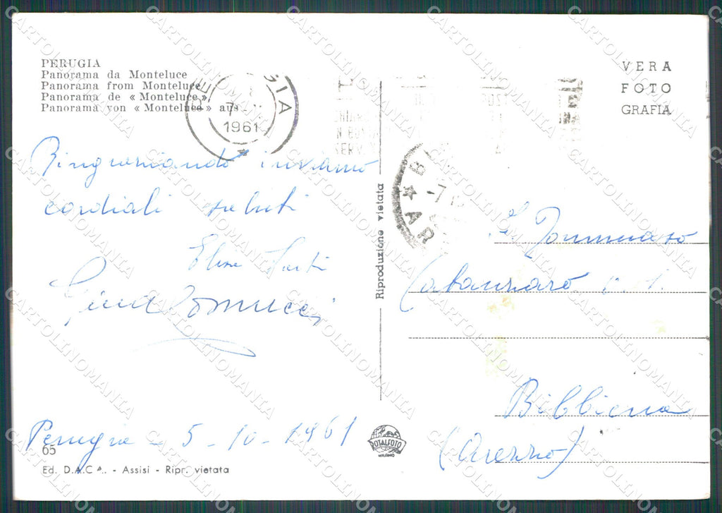 Perugia Città Monteluce PIEGHINA FG Foto cartolina KB4601 – retro