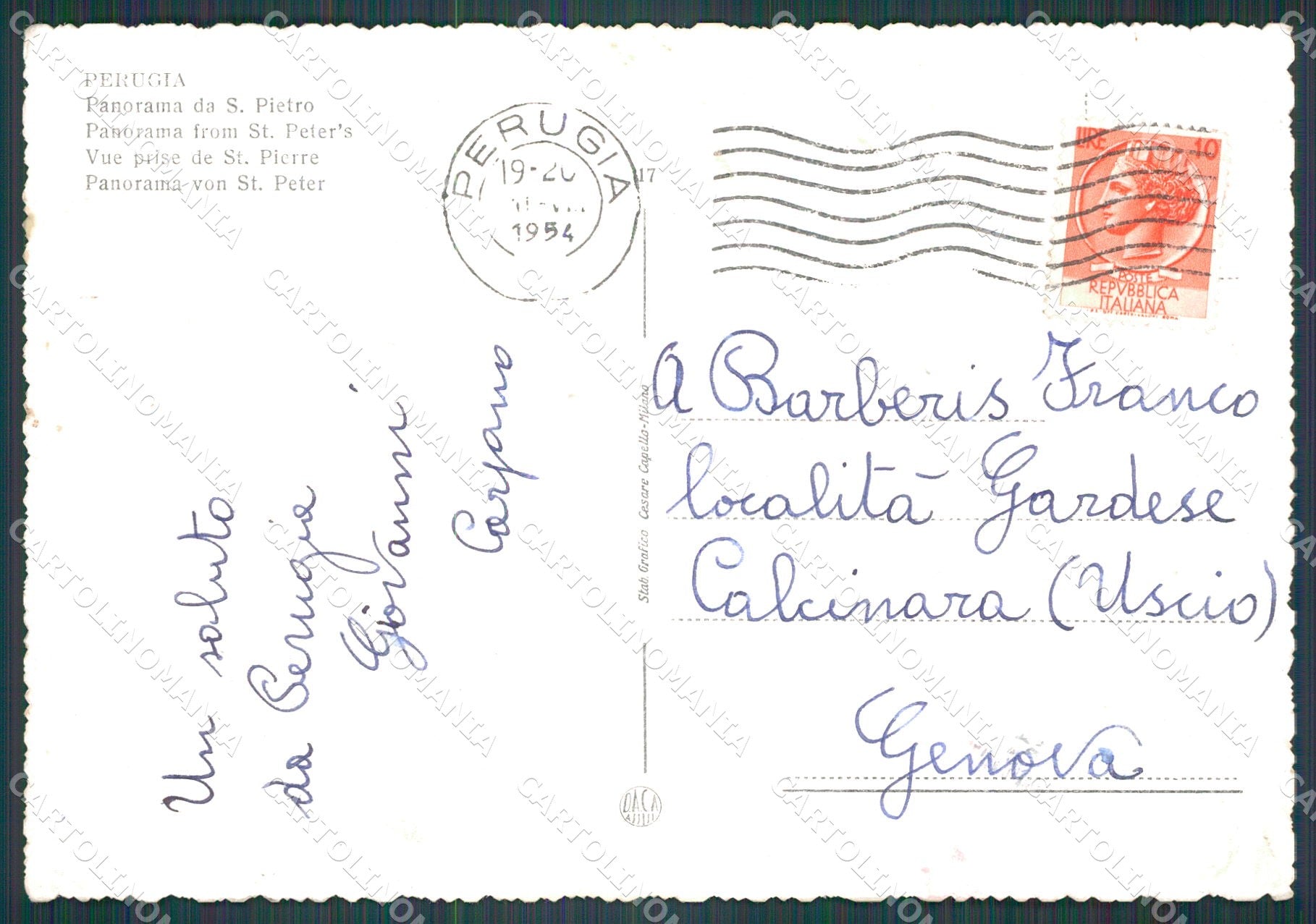 Perugia Città PIEGHINE FG cartolina KB4609 – retro