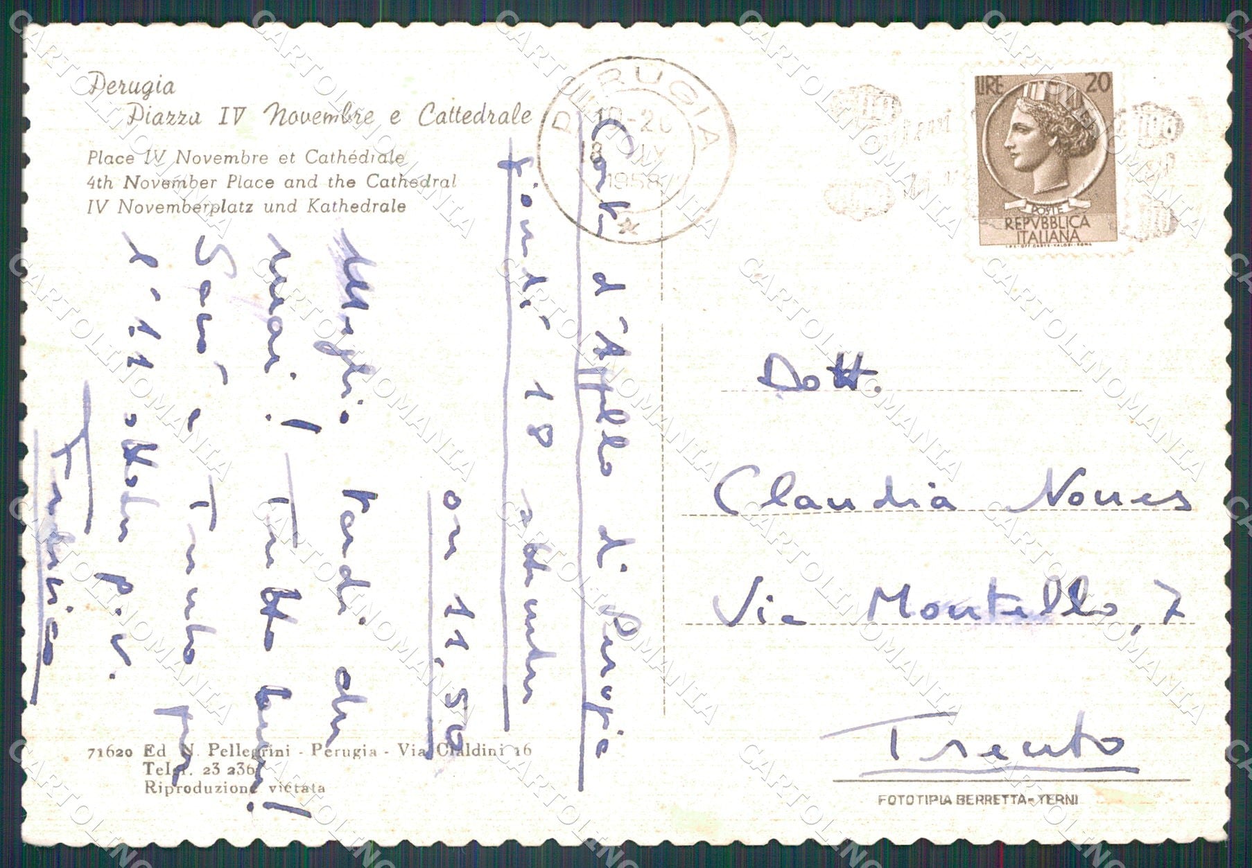 Perugia Città Corriera Auto PIEGA FG cartolina KB4658 – retro