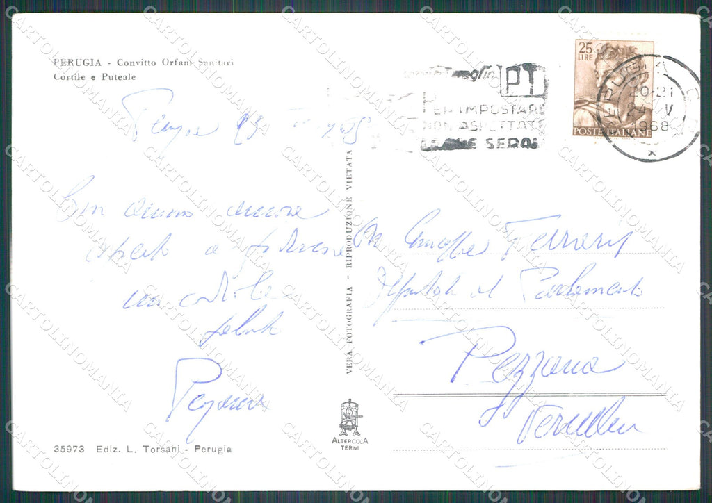 Perugia Città Convitto Orfani Sanitari FG Foto cartolina KB4671 – retro
