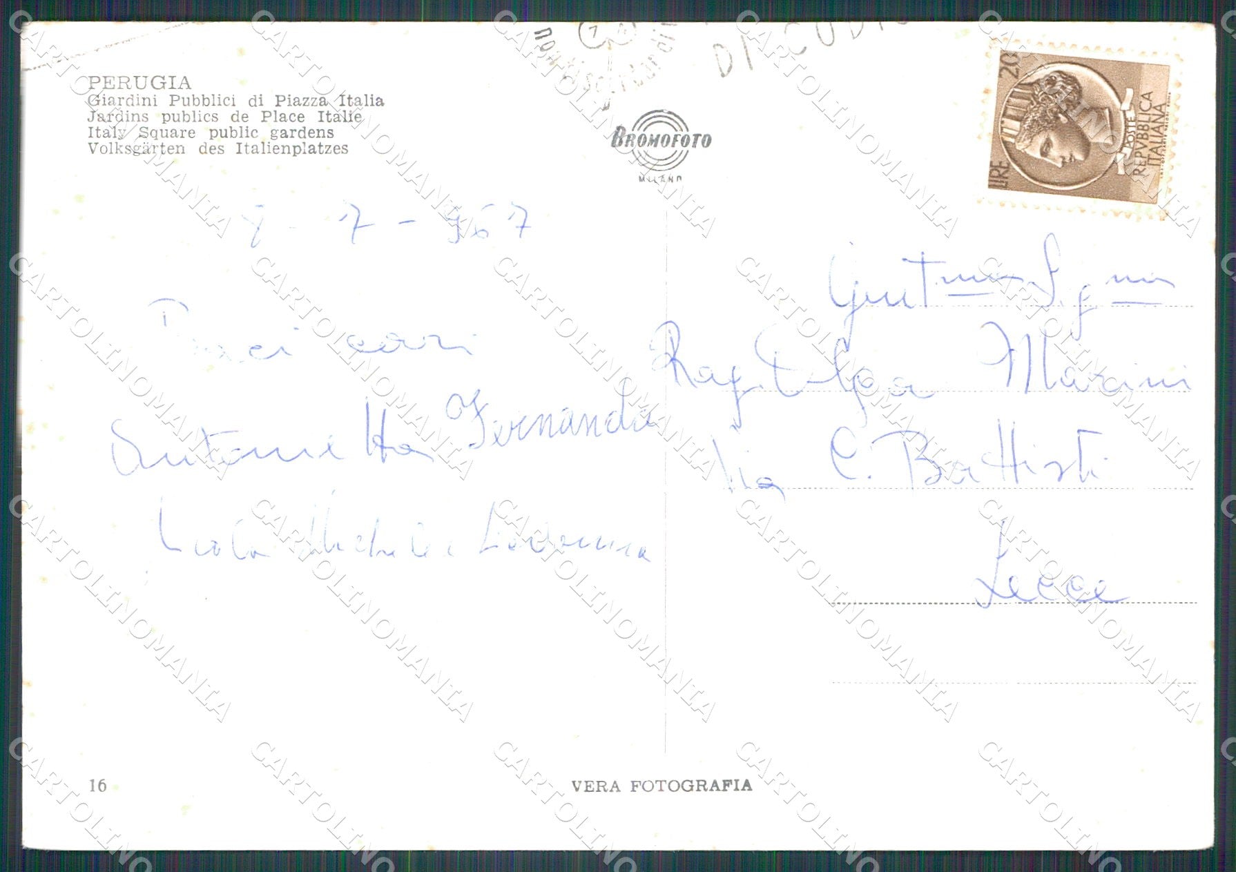 Perugia Città PIEGHINA FG Foto cartolina KB4672 – retro