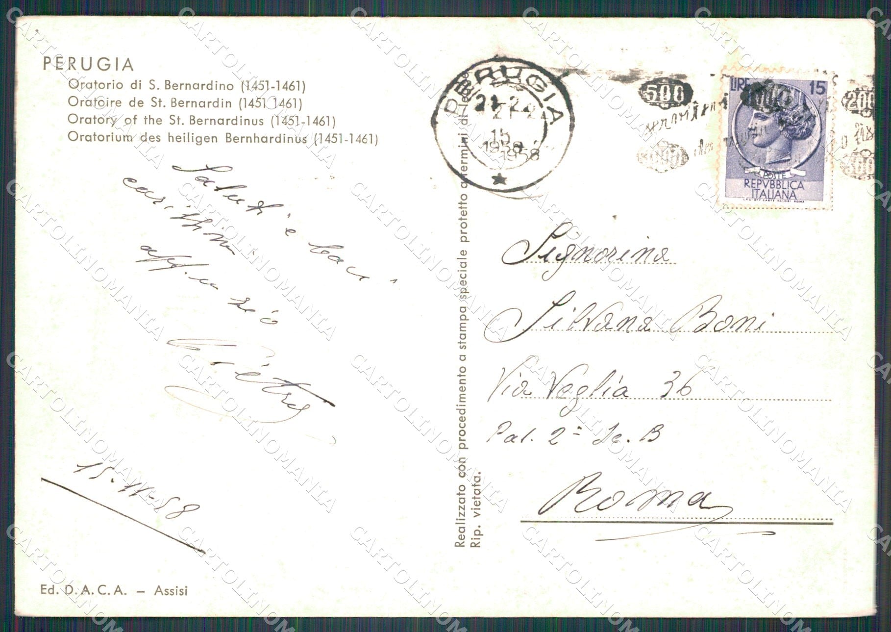 Perugia Città Oratorio San Bernardino PIEGHE FG cartolina KB4675 – retro