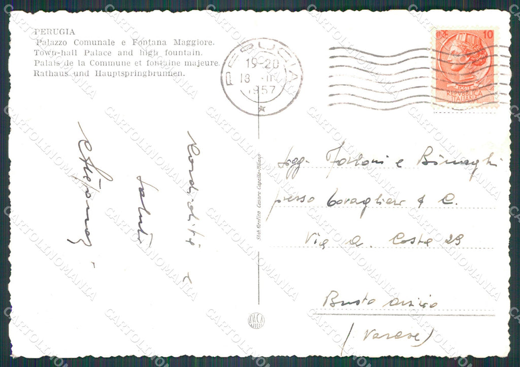 Perugia Città Comune Corriera Auto FG cartolina KB4692 – retro