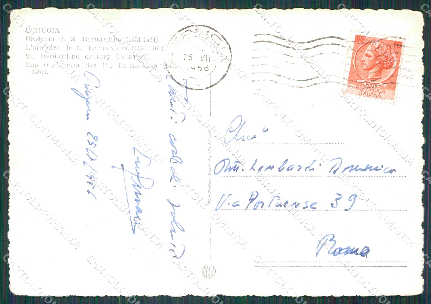 Perugia Città Oratorio San Bernardino PIEGHINE FG cartolina KB4708 – retro