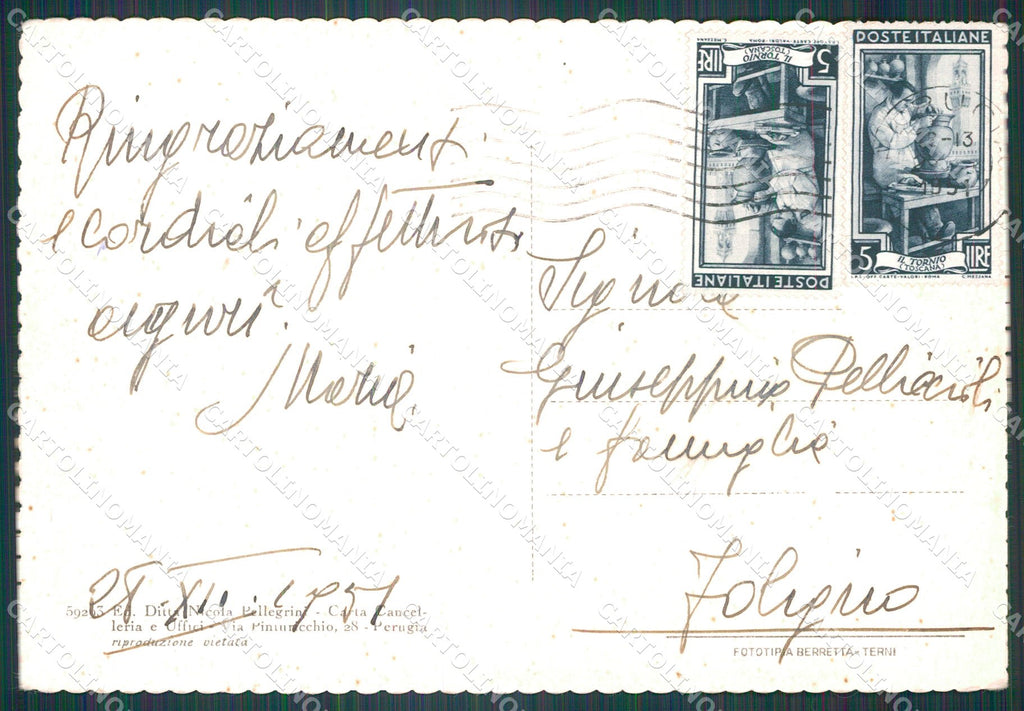 Perugia Città Comune Auto PIEGA FG cartolina KB4716 – retro