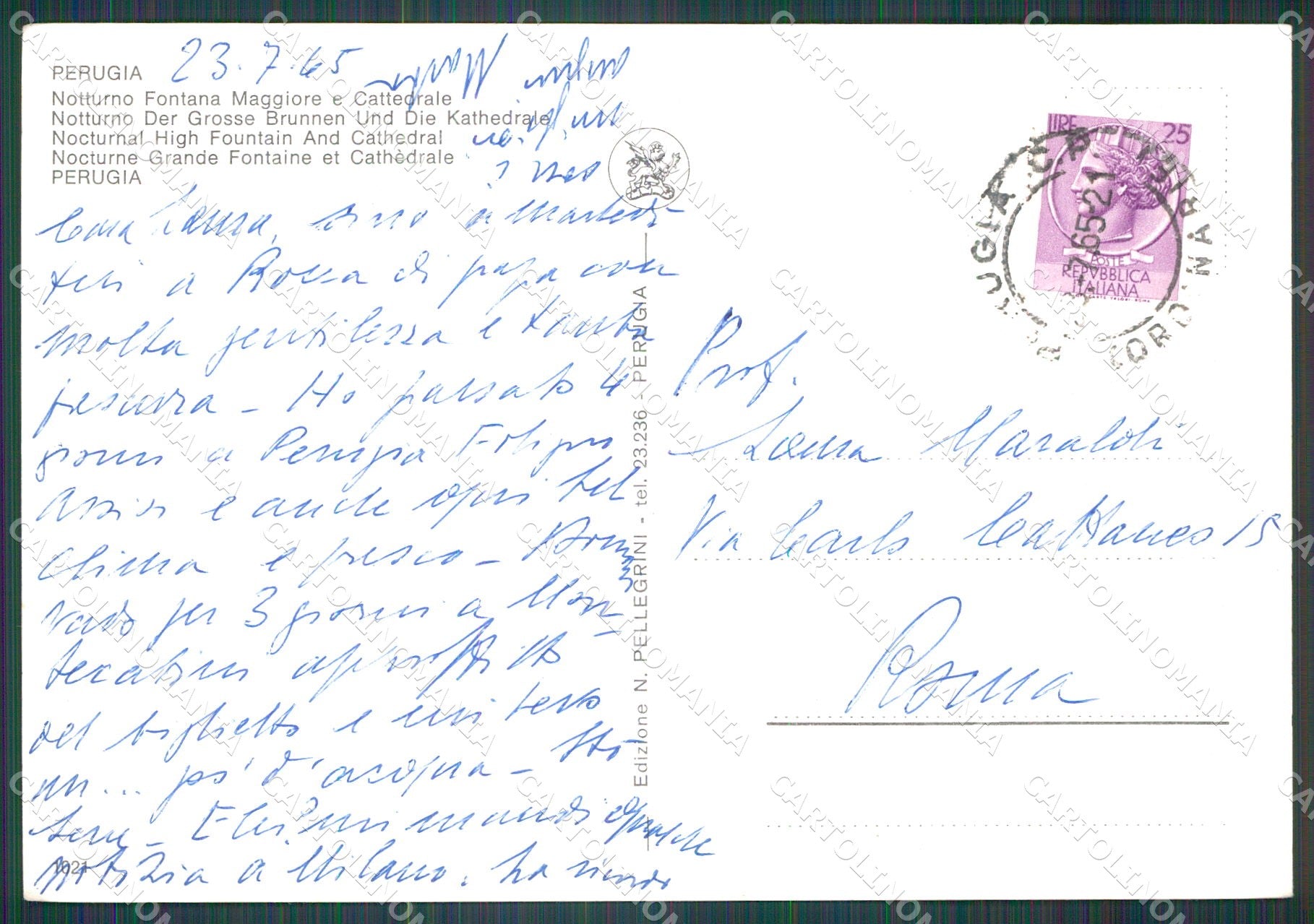 Perugia Città Fontana Maggiore Auto FG cartolina KB4722 – retro