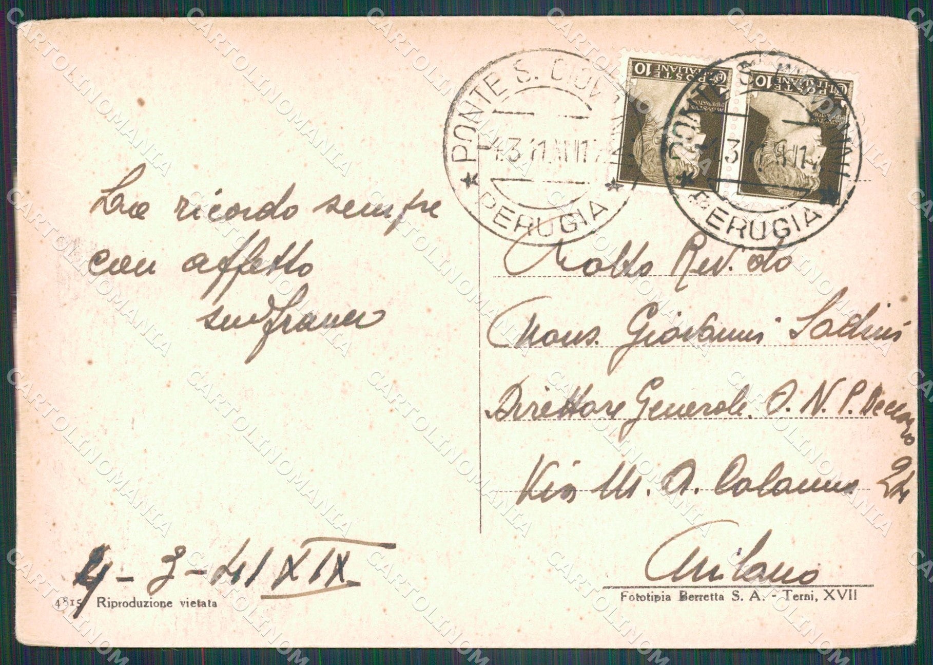 Perugia Città Comune FG cartolina KB4729 – retro