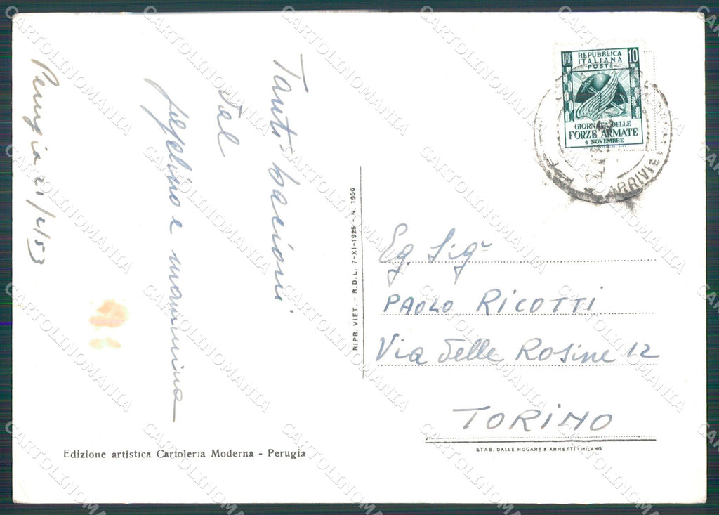 Perugia Città Municipio FG cartolina KB4753 – retro