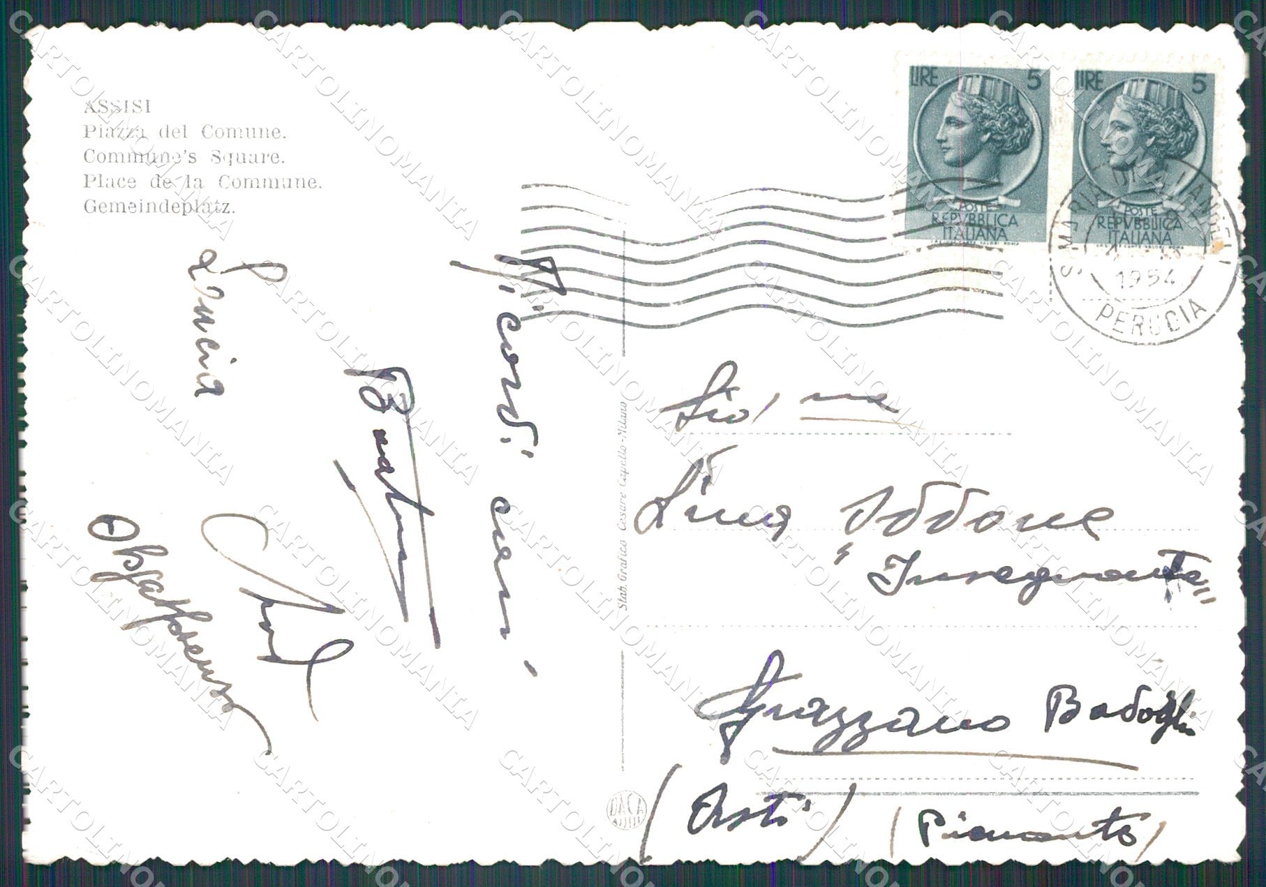 Perugia Assisi Comune FG cartolina KB4796 – retro