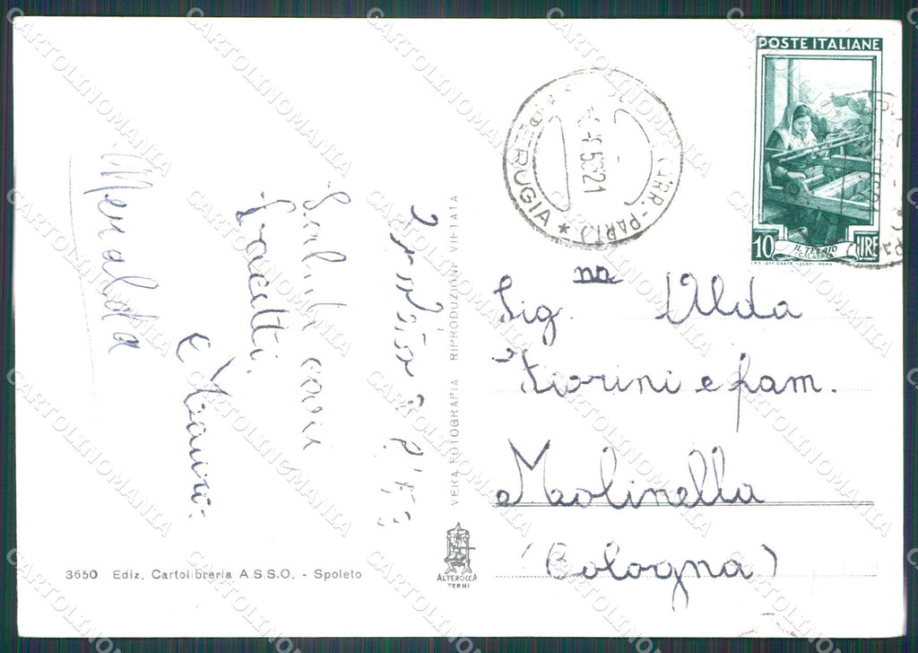 Perugia Spoleto Fonti del Clitunno PIEGATA FG Foto cartolina KB4852 – retro